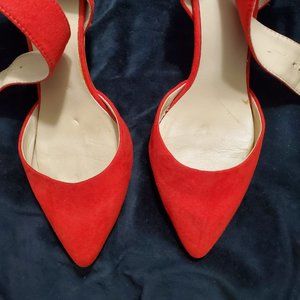 Zara Basic Red Velvet 3" Pumps with Ankle Strap In PRISTINE Condition Size 37
